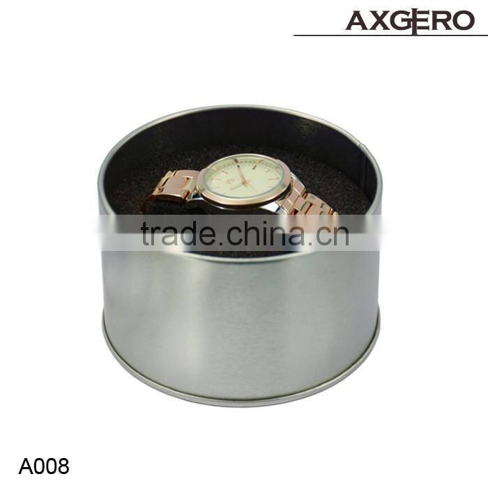 New style Round tin metal watch box with clear PVC windows