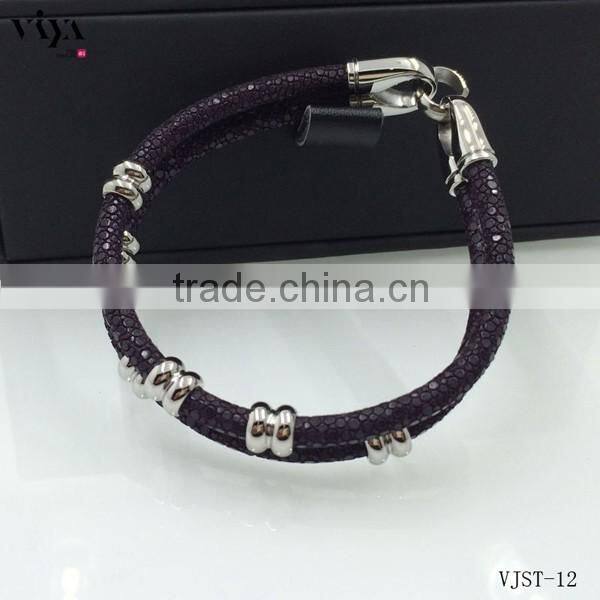 2016 Latest FashionJewelry Black Stingray Leather Cord,Genuine Stingray Bracelet With Stainless Steel Jewelry