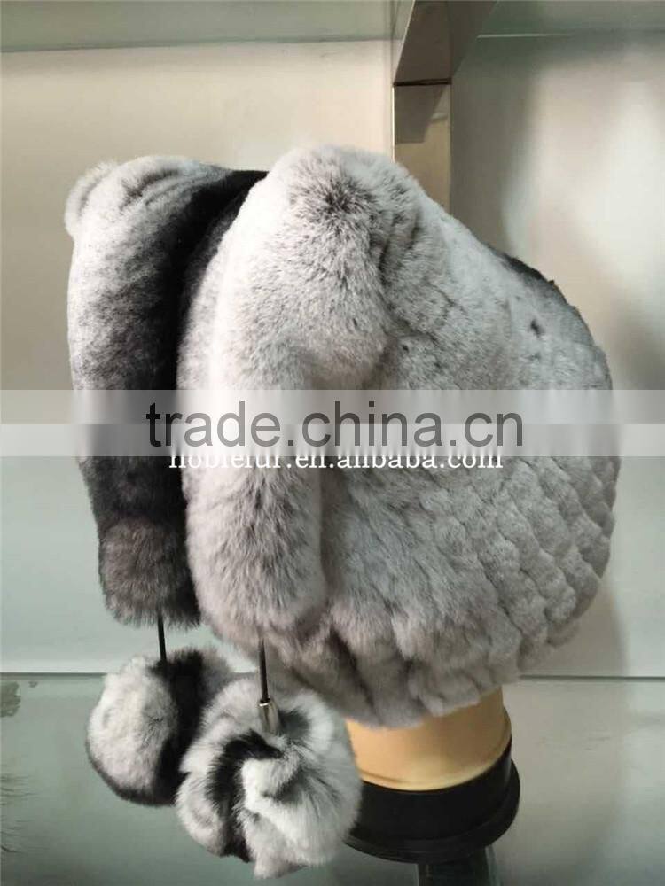 high quality cute and fancy real rabbit with silver fox fur Christmas hat