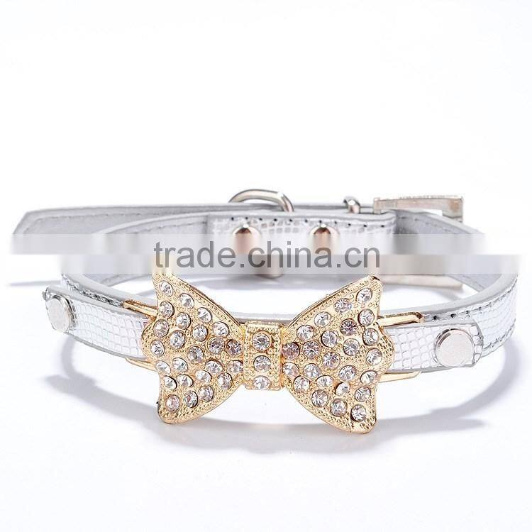 Wholesale serpentine pet collar diamond gold bowknot pet collar