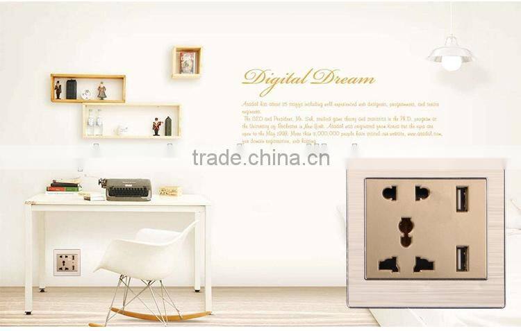 hot selling stainless steel material 5 pin plug socket with dual usb output