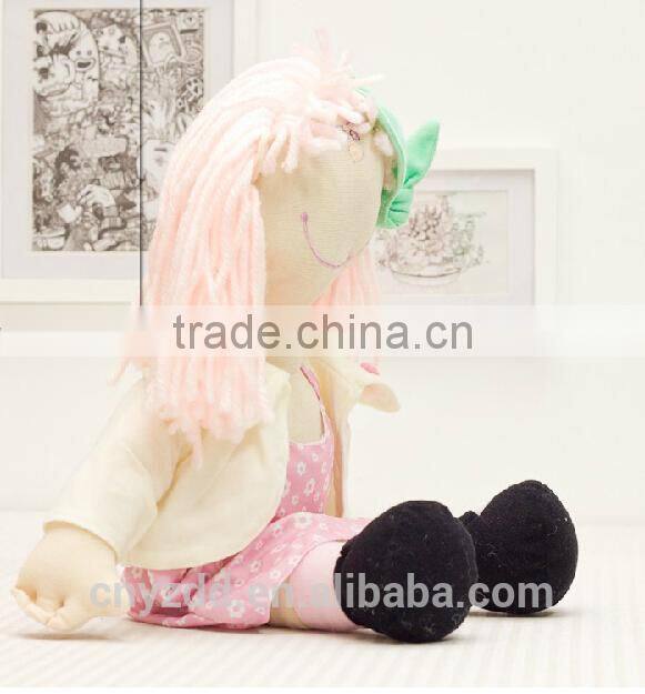 Fabric Rag Doll Smiling with Big Mouth / Plush Rag Doll 12" Sitting High