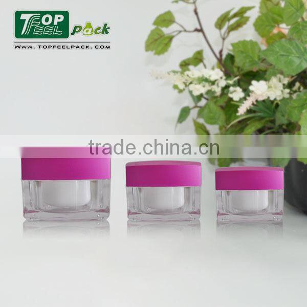 2015 Pouplar Square Cream Jar with Pink Cap 5g 15g 30g 50g Plastic Jar