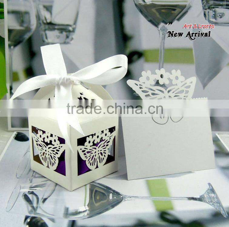 butterfly custom wedding decoration set candy box and table card,laser cut paper wedding decorations