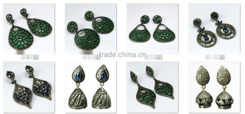 Stylish Stud !! Blue Sapphire & Diamond 925 Sterling Silver Earring, Silver Jewelry, 925 Sterling Silver Jewelry