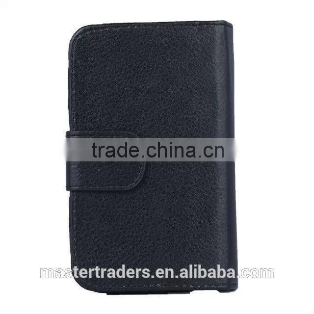 Cheap Multi Function Litchi Grain Stand Wallet PU Leather Case With Card Slot And PC Back Cover For 4 Inch Mobile Phone MT-3682