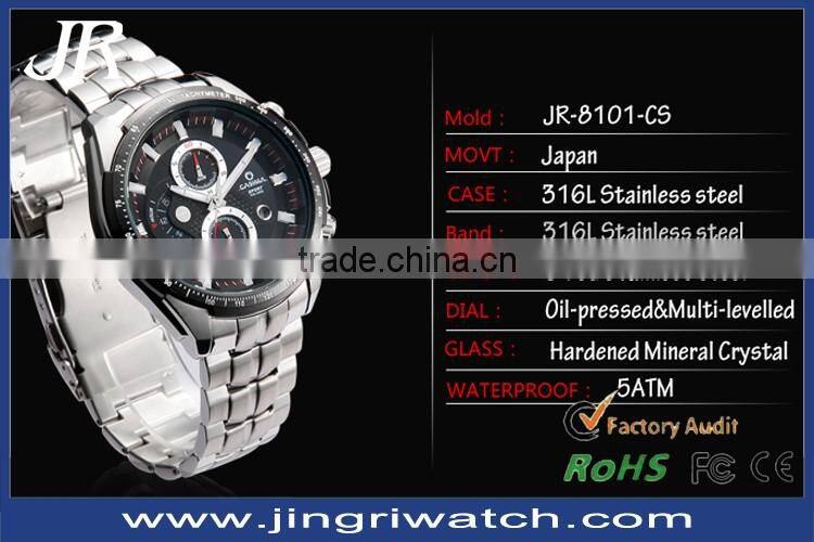 Fashion cool man watches IP plating lumibous quartz water resistant watch with stainless steel back cover