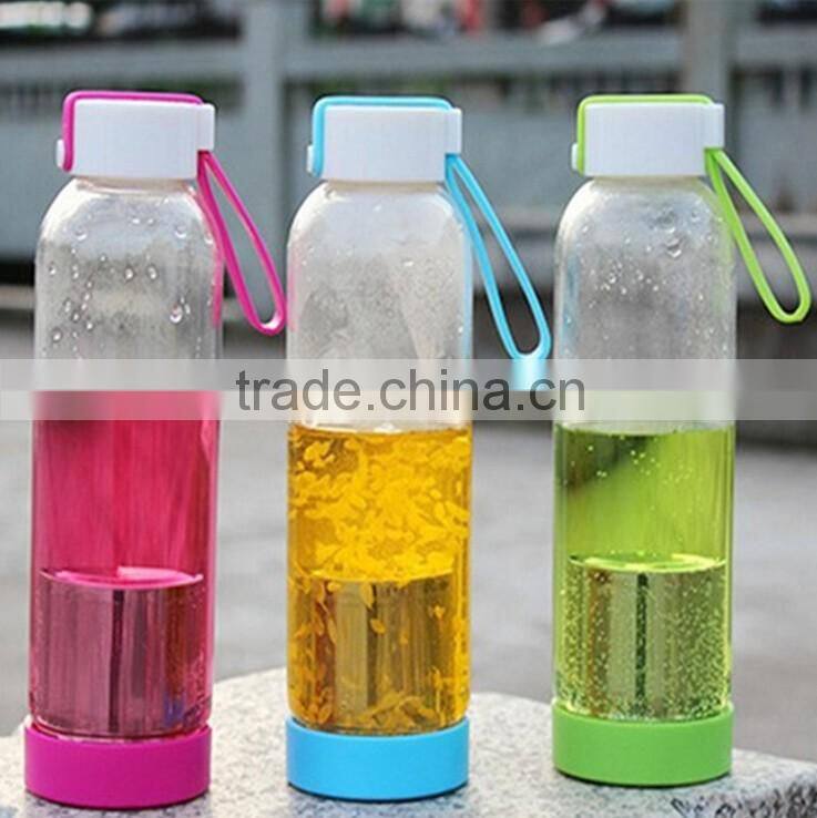 500ml car sport outdoor Portable Sports High Borosilicate Tea Filter Glass Water Bottle with Tea Infuser 2015