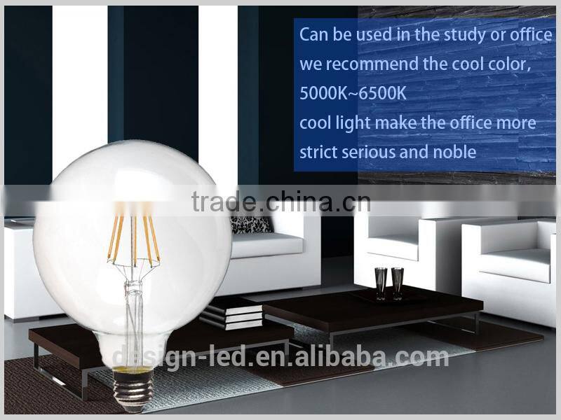 2015 New products filament led bulb 6w dimmable bulb light with glass G125 led E27