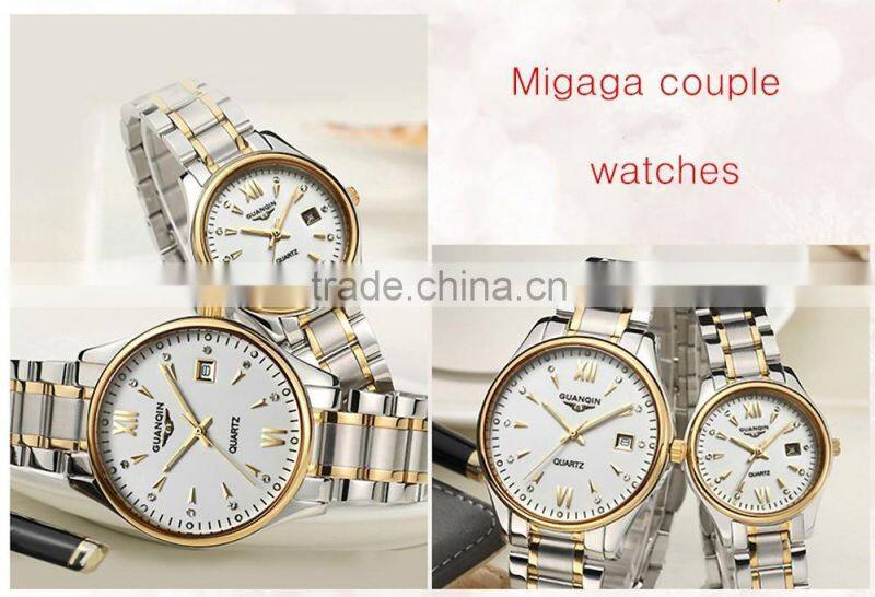 Analog couple watches full stainless steel case and band couple watches