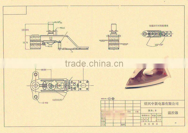 Steam Iron adjustable and bimetallic Thermostat