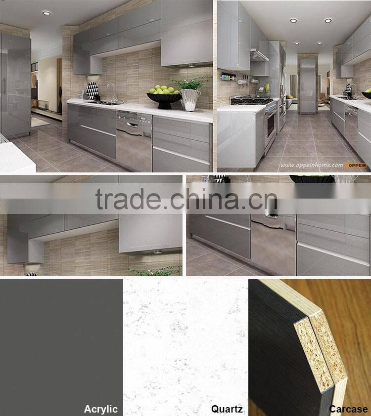 2016 Oppein New Design Grey Acrylic Finish Kitchen Cabinet
