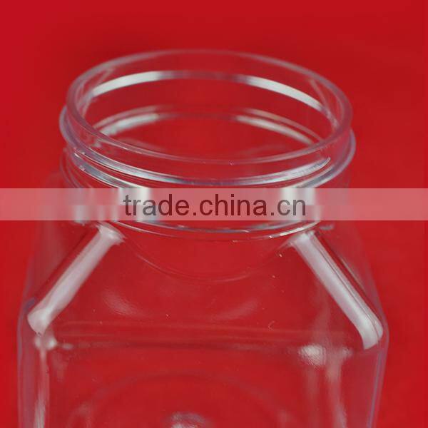 PET plastic transparent 200 ml square candy jar with black cap