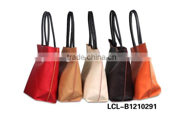 LCL-B1309021 shining pvc pu bi color customized fashion lady travel weekend tote hand bag
