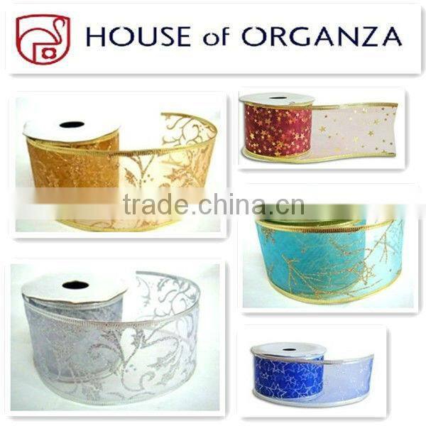 Christmas Organza Wired Ribbon for gift decoration