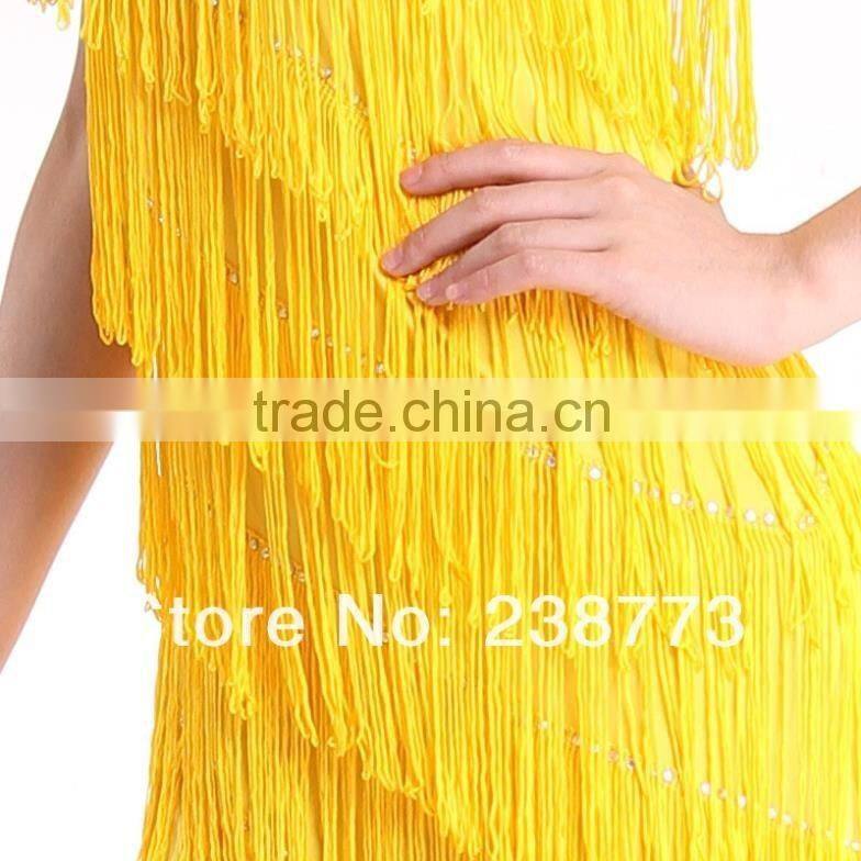 2016 Sexy Women Latin Dance Dress Backless Fringe Cheap One Shoulder Tassel Ballroom Latin Dress