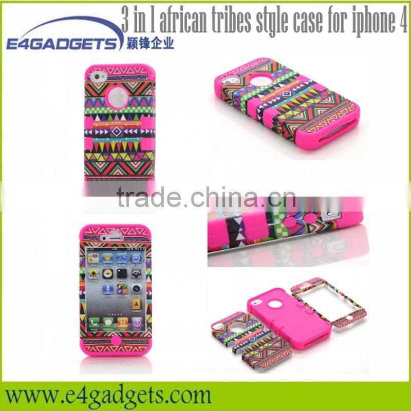 2013 Hot selling Functional 3 in 1 african tribes style case for iphone 4, phone cover