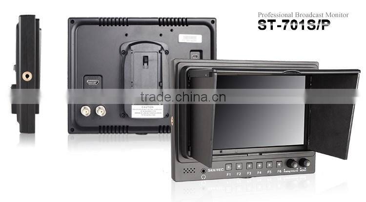 7"broadcast video display HDMI input and output resolution 1024X600 1080p sdi monitor