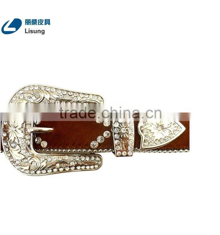 Brown Horse Hair Spur Bling Rhinestone Studded Belt