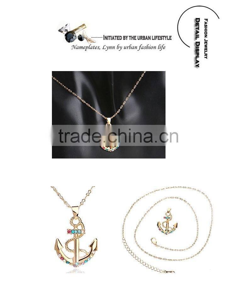 2016 Fashion Anchor Jewelry Crystal Wedding 18K Gold Necklace Designs