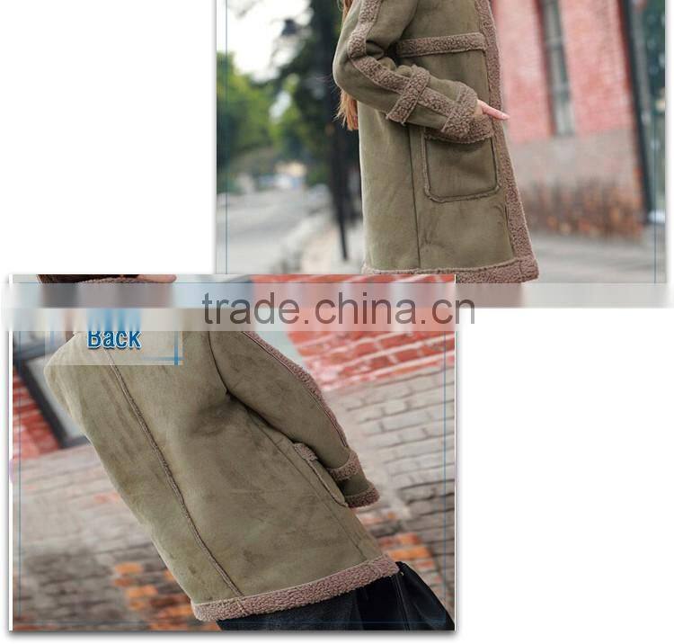 latest design fashion women suede lamb wool long coat