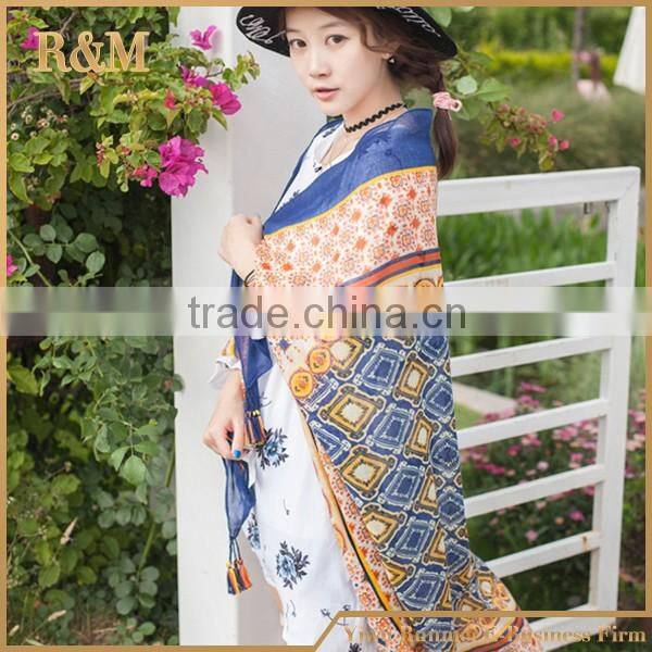 Tassels design digital print polyester scarf China wholesale
