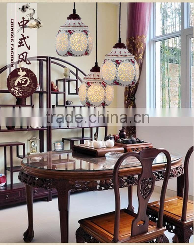 Asian E27 LED Vintage Pendant Light 3 Head Lamp Hanging Chinese Ceramic Loft Coffee Bar Restaurant Kitchen Lights