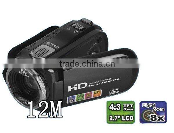 Hot-sell Digital Video Camera Camcorder HD DV 12MP 8X Zoom 2.7 TFT LCD Screen free shipping In Original Box