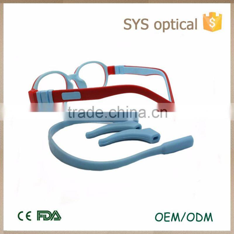 Newest design double color with safety rope children optical frame ,lively color replaceable temple baby optical frame
