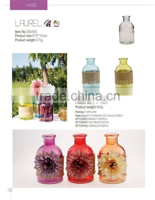 wholesale cheap small round colored glass vase for flower with linen