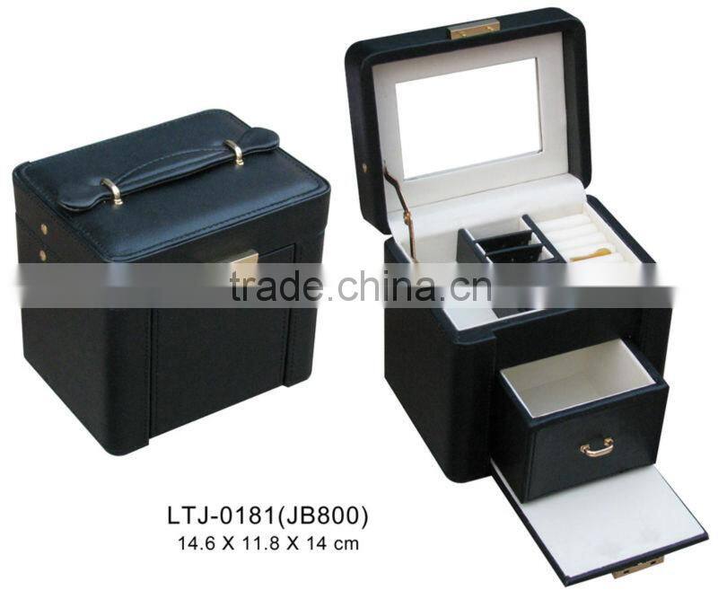 Leather unique design Small black jewelry box manufacturer