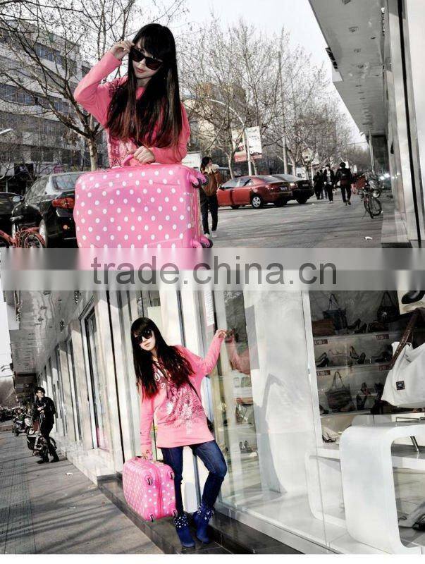 2015 China Factory Lovely Pink Wave Point Printing luggage for Girls ,ABS /PC Light luggage
