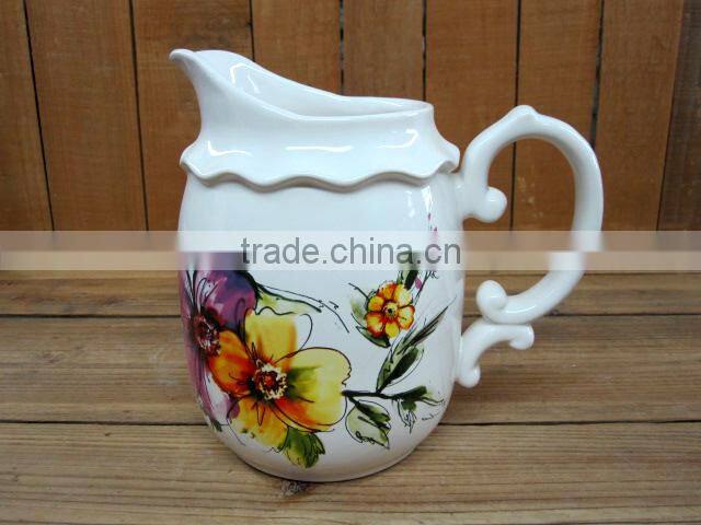 Elegant Flower Decal Ceramic Cake /Fruit Serving Plate with Wooden Stand for Party