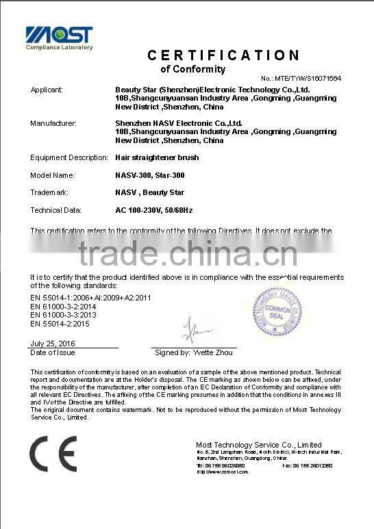 2016 New arrive ionic hair straightener brush with ceramic coating NASV hair straightening brush electric LCD hair straightening