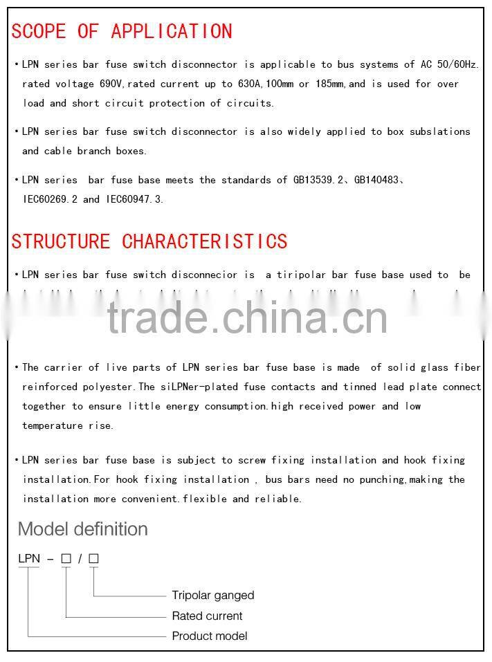 fuse type isolating switch disconnectors 250A