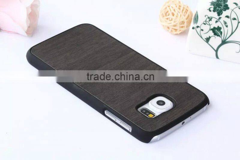 Wood pattern PU+Rubberized pc leather back hard case for Samsung S6