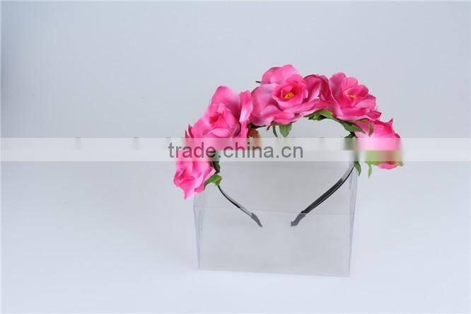 Bulk cheap cute hair accessories, kawaii light rose pink fabric frilly flower headbands for girls