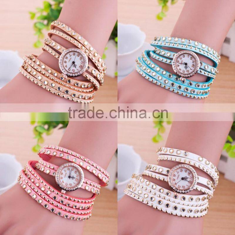 In Stock Geneva Perempuan Dots Kain Syal Band Circum Analog Pergelangan Kuarsa Menonton