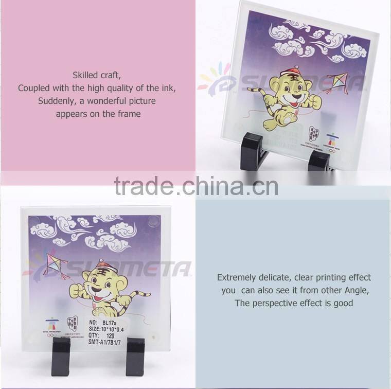 Customed logo printing L100*H100*W4mm square coaster sublimation toughened blank glass photo coaster