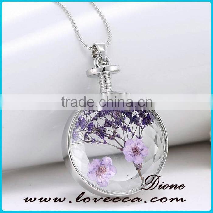 2016 FASHION wholesale round glass locket pendant organic dried flower necklace