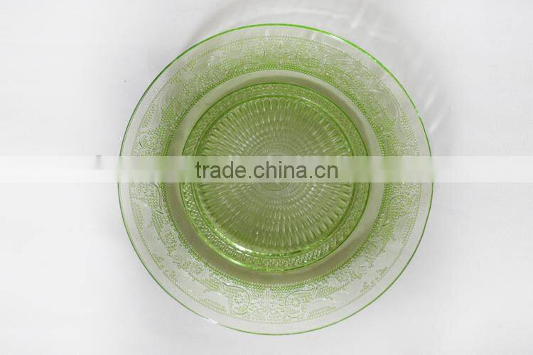 green glass dinner plates with flower design