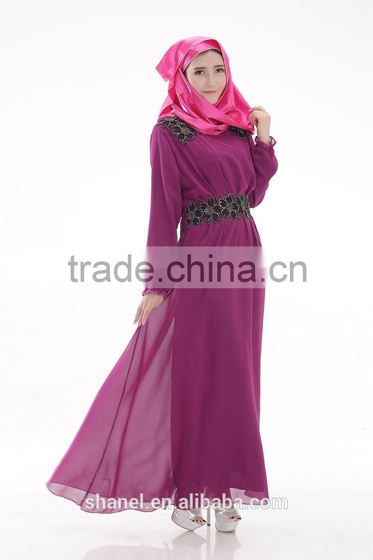 high quality chiffon muslim abaya dress appliqued islamic women clothing