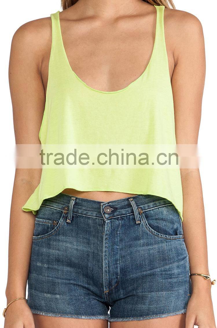 wholesale cropped length drop armhole women plain cotton vest tops