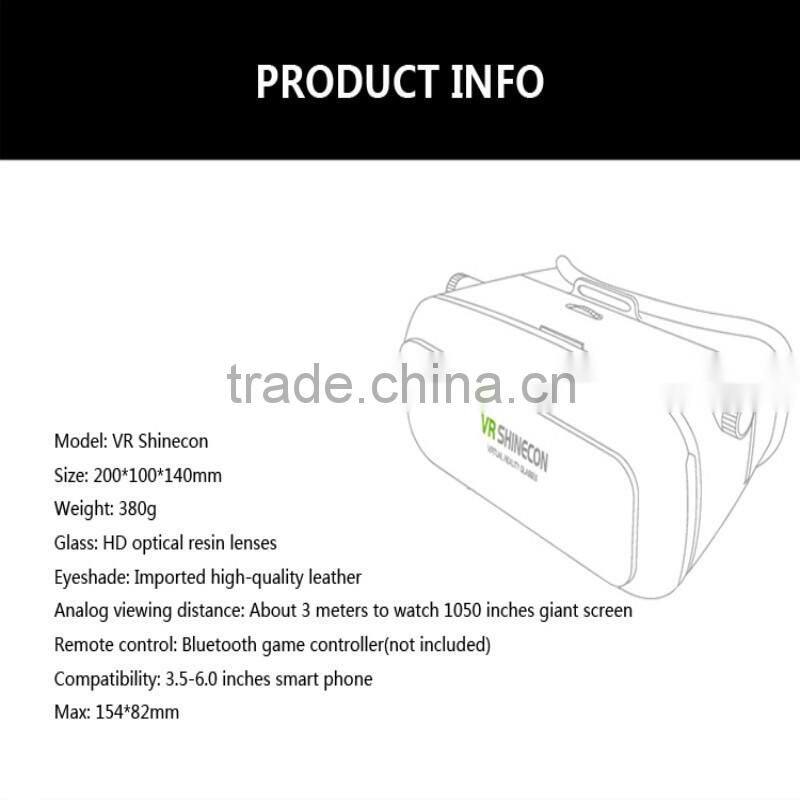 VR Shinecon Virtual Reality 3D Glasses Headset Oculus Rift Head Mount 3D Movies Games Apps 2016 Google Cardboard 2.0