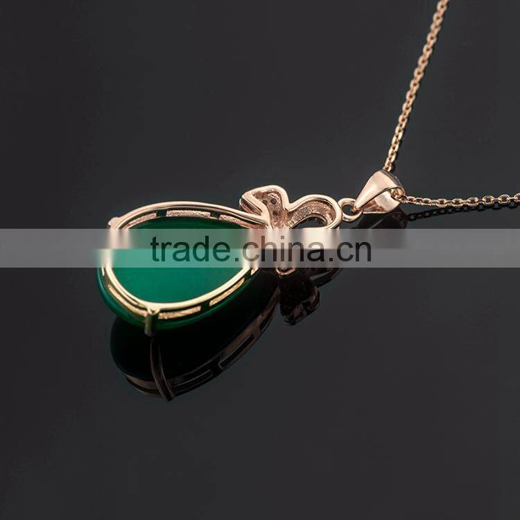 Classic design, 18k real gold plating solid silver necklace fashion jewelry with natural green chalcedony pendant