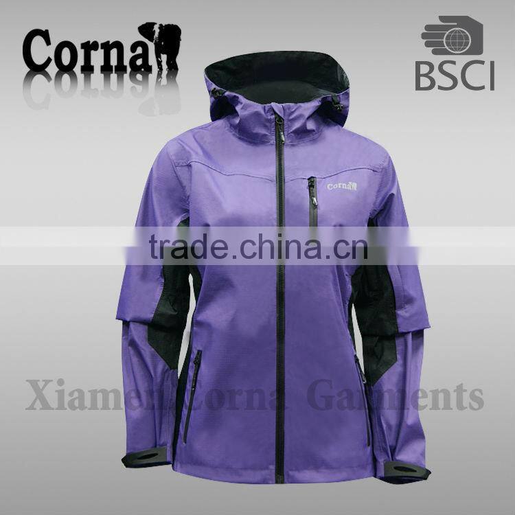 newest develop lady 100% polyester 2.5 layer 3*3 ripstop waterproof jacket