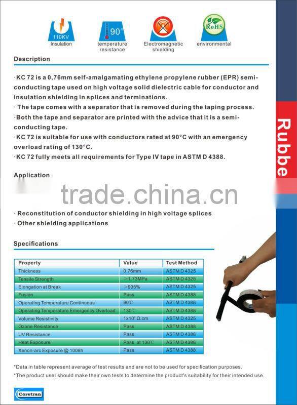 Rubber power cable tape on high voltage solid dielectric cable for conductor and insulation shielding in splices and termination