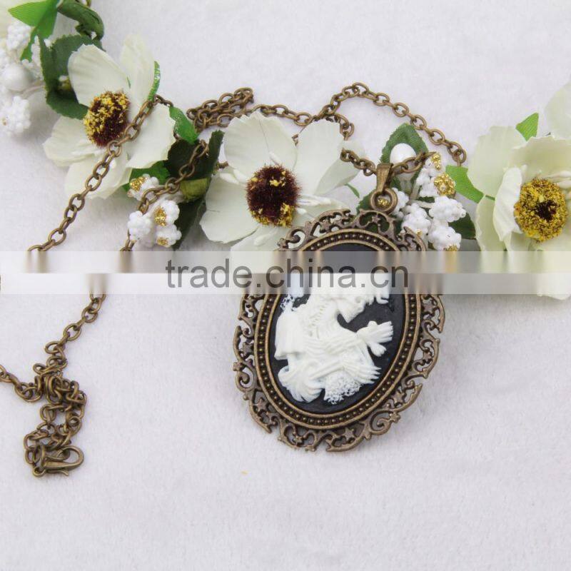 fashion jewelry necklace steampunk necklace skeleton silhouette bronze cameo pendant 2015 new made in China yiwu