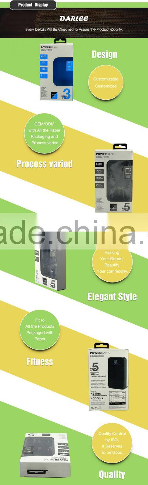 Recyclable embossing custom paper packaging box for power bank