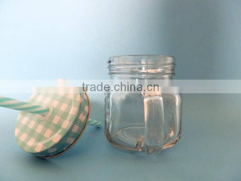 200ml fancy white glass juice empty cup with straw and lid/drinkware series